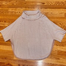 Loft Ann Taylor Poncho Womens M/L Cowl Neck Cape Sweater Herringbone Tan White