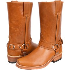 Men's Motorcycle Biker Square Toe Boots - Honey