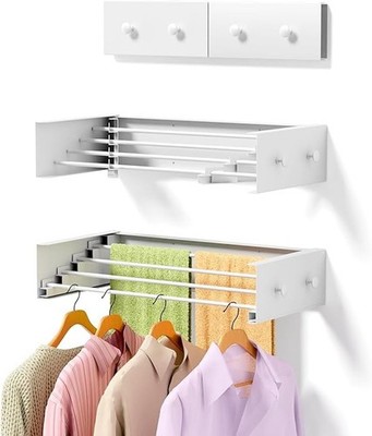 Small Wall Mounted Drying Rack with 4 Hooks, 23.6'' Compact Foldable Laundry Rack
