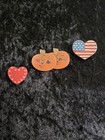 Handmade Wood Hand Painted Pins Set of 3 Pumpkin Heart American Flag Badge — photo 1