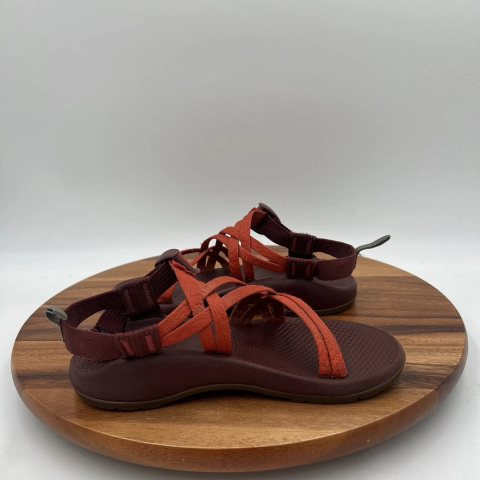 3码Chaco Kids-Junior ZX/1 Ecotread Burnt橙色/勃艮第绑带凉鞋 — 第 4/4 张图片