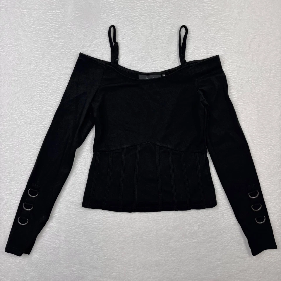 Corsé KILLSTAR Negro Top Medio Hombro Descubierto Manga Larga Ajustado Gótico Punk Emo Foto 3 de 4