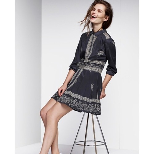 DKNY Silk Bandana Print Dress Floral Paisley Pleated Western Cowboy Mini, Size 0 - Picture 4 of 18
