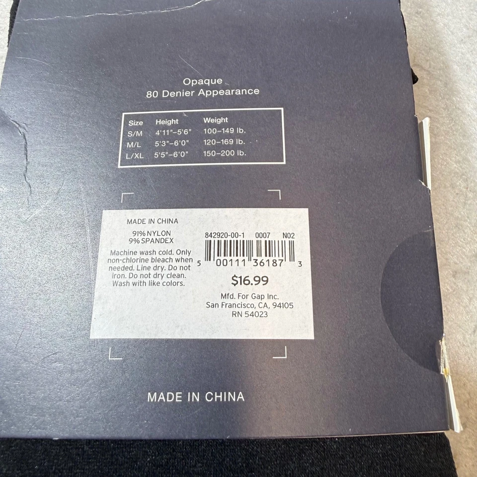 Medias GAP Mujer L XL Negras Opacas 80 Denier Apariencia 1 Par Nuevas Foto 4 de 4