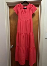 NWOT Calvin Klein Women Pink Tiered Maxi Dress Size 6 Flutter Sleeves