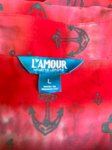 L’Amour Nanette Lepore Sleeveless Blouse L Red Anchor Print Button Up Collar - Picture 4 of 5