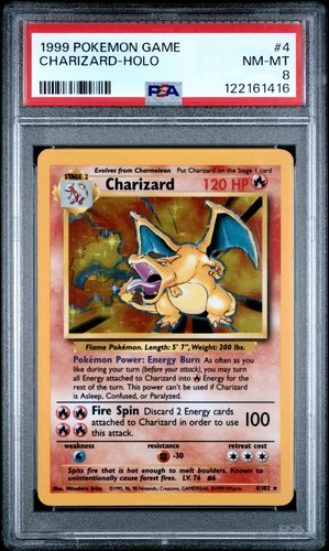 PSA 8 Charizard Base Set Holo Rare Pokemon Card #4 Nm-Mt Clean