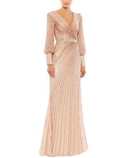 Mac Duggal Sequined Wrap Over Bishop Sleeve Gown Women's 2
