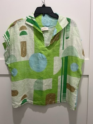 golden by goldie boutique Shirt Abstract Modern Green Gold Linen Crop Top READ