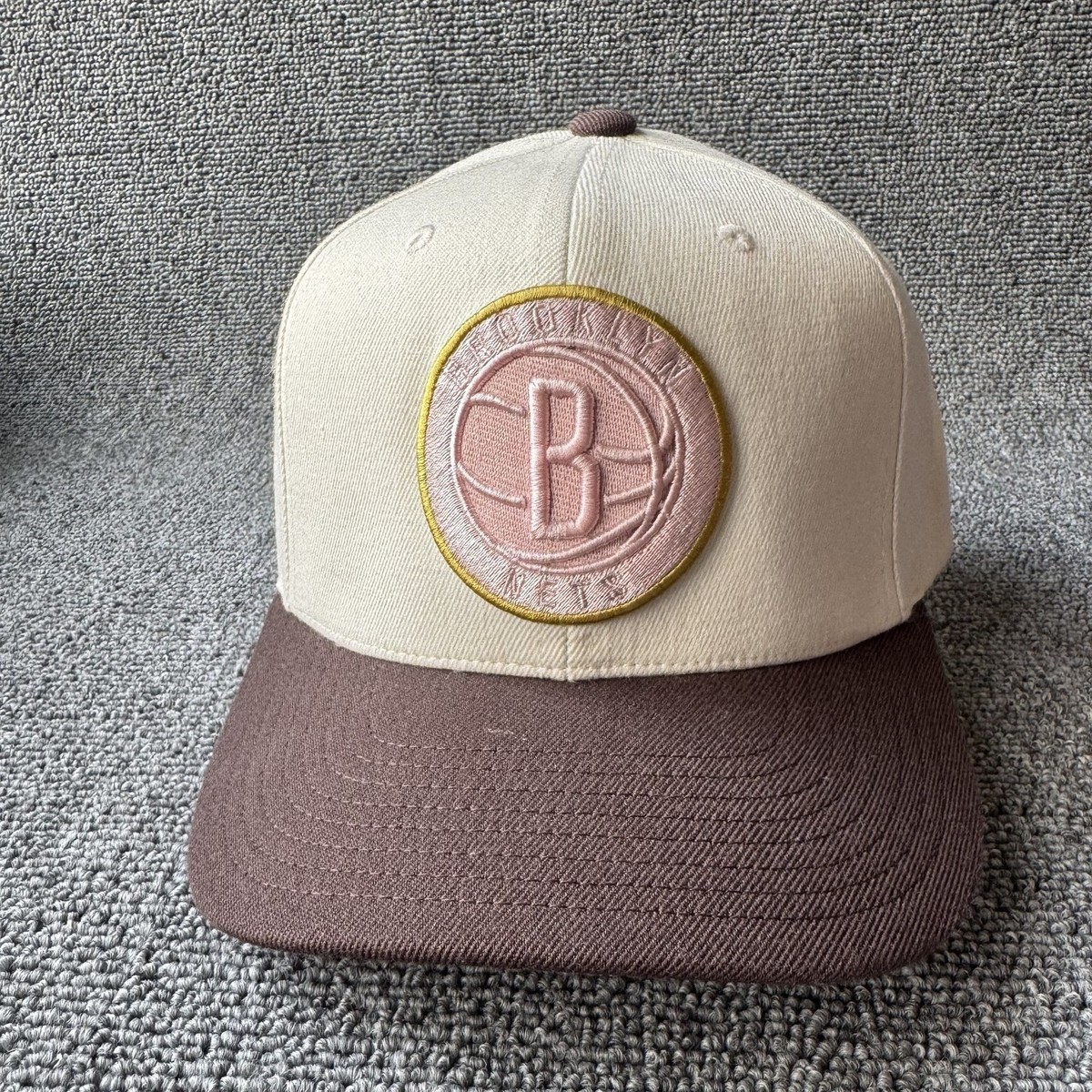 Mitchell & Ness Brooklyn Nets Cream Brown Snapback Cap