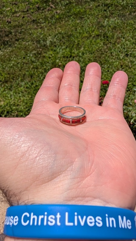 women or men sterling silver red coral ring size 7