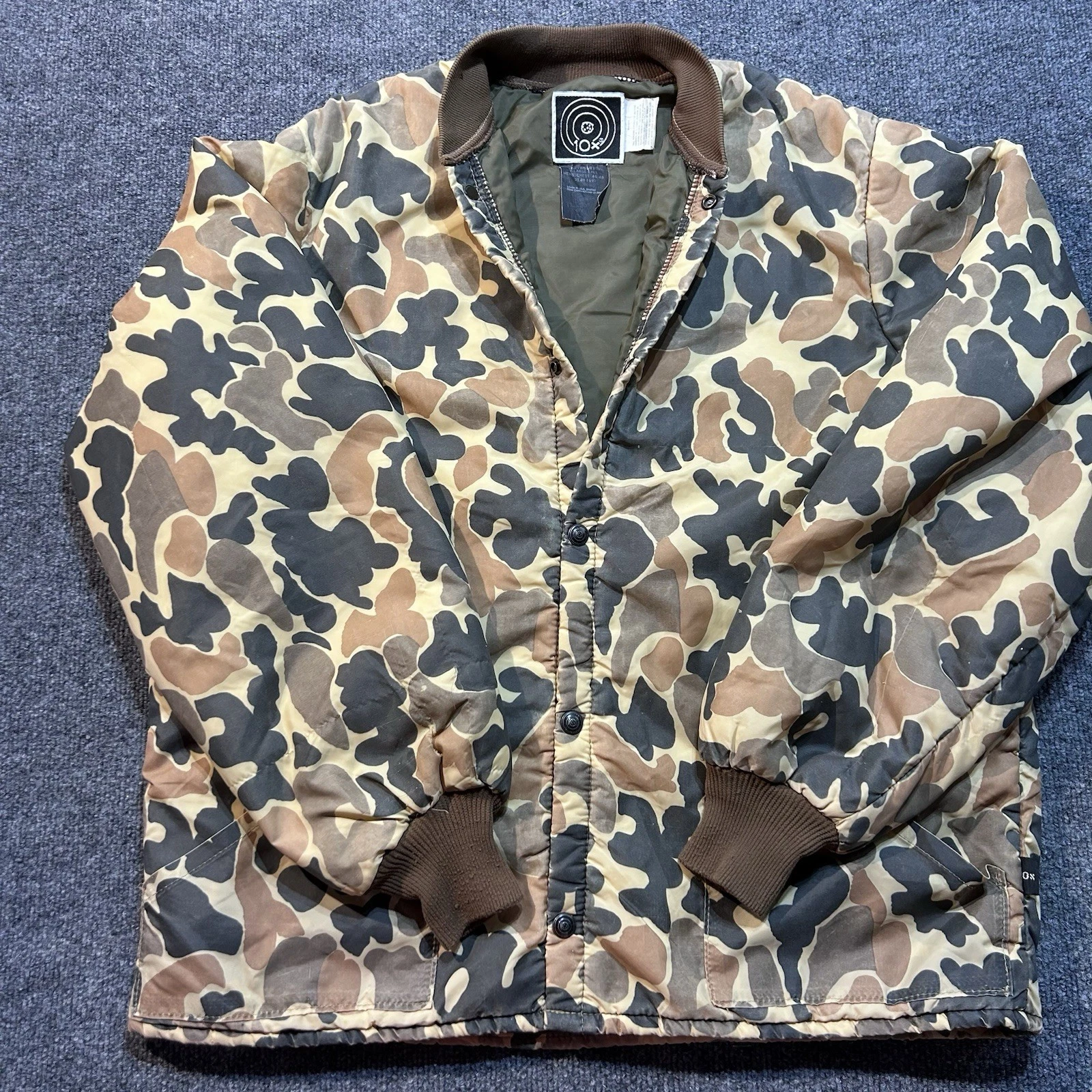 VTG 10X Duck Camo Jacket Brown Thinsulate Lined Hunting Outdoors USA MADE XLT