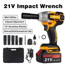 Cordless Impact Wrench 1/2" 520Nm High Torque Brushless Drill with Battery 21V