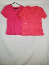 LOT 2 PINK DICKIES  SCRUBOLOGY MEDICAL SCRUB TOPS SHORT SLEEVE WOMENS SMALL