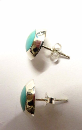 Sterling Silver 12mm Blue Turquoise Round Dome stud Earrings Native American New - Picture 5 of 6