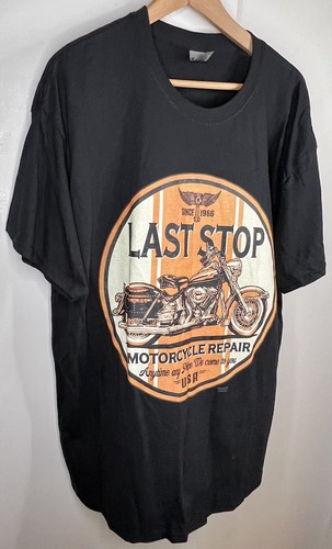 LAST STOP MOTORCYCLE REPAIR New Men’s XL Cotton T-Shirt Charcoal Retro USA Logo - Foto 12 di 12