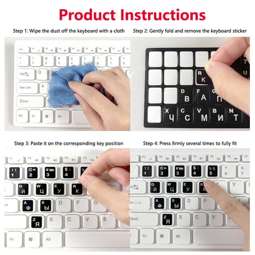 White Hebrew Laptop/Desktop Keyboard Alphabet Sticker on Transparent Backgrou WF - Photo 9/9