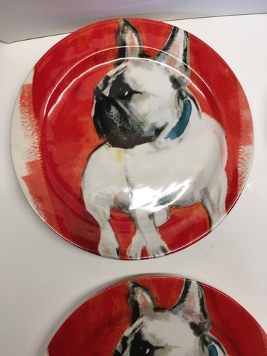4 Anthropologie Dog a Day Sally Muir Bulldog Red Salad/Dessert Plates 8-3/8" - Picture 2 of 15