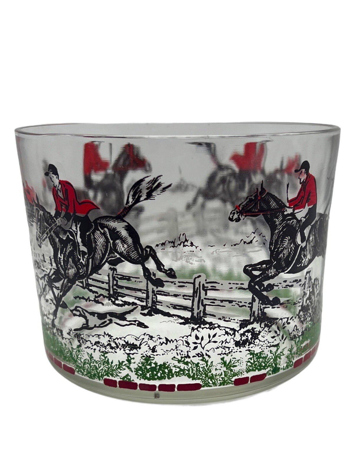 VINTAGE 1950s Hazel Atlas Fox Hunt Ice Bucket Horse Hound Equestrian