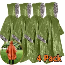 4Pack Reusable Mylar Thermal Blanket Poncho Emergency Survival Rain Camping Gear