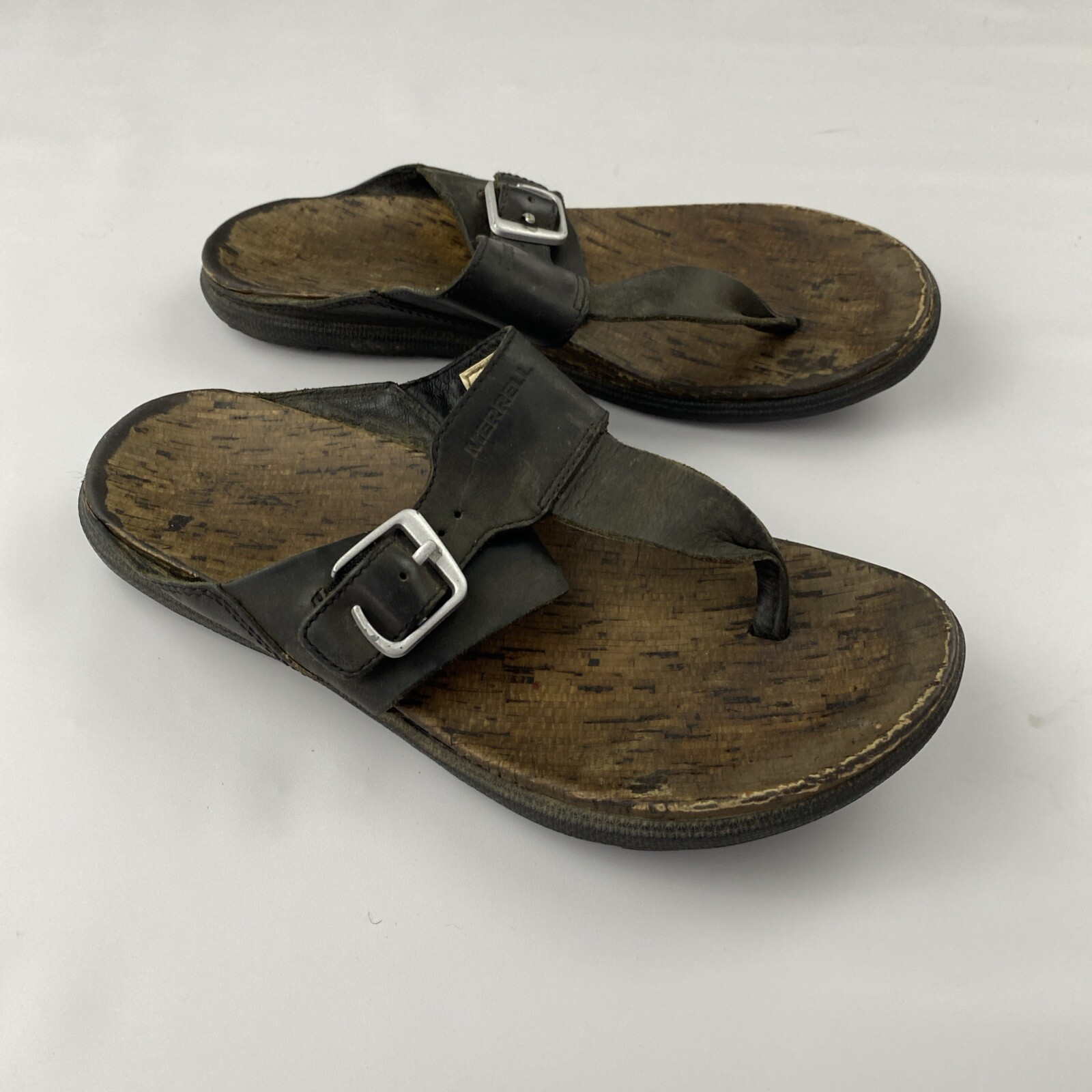 Merrell Around Town perizoma nero sandalo pelle sughero donna taglia 6 J03742