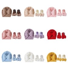 Baby Girls Bowknot Sock Hat Set Turban Hat Trendy Accessories for Newborns