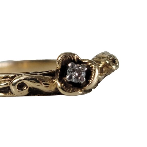 Anello botanico in oro giallo 14 kt con accento di diamante originale misura 4,75 peso 3,06 g - Foto 7 di 12
