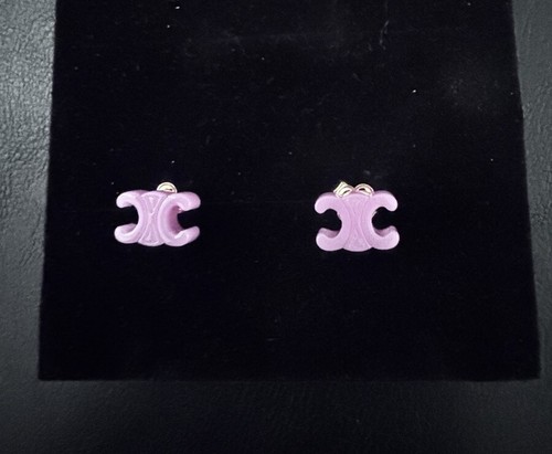 Vintage Of Celine Light Purple Plastic Earring Beautiful For Summer - Imagen 4 de 5