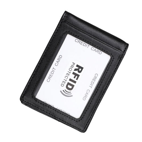 Cartera delgada para hombre con clip para dinero de cuero bloqueo RFID doble pliegue titular para tarjeta de crédito - Imagen 4 de 18