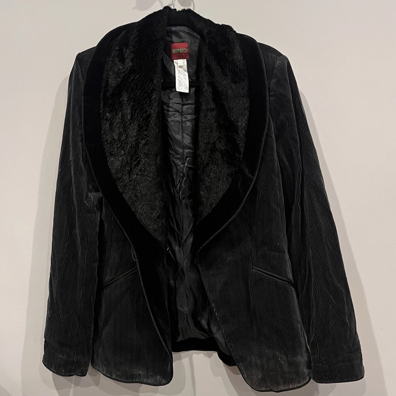 Giacca blazer KENZO vintage nera con bottoni in velluto taglia 44 (US Large)