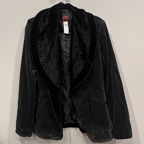 KENZO Vintage Black Velvet Button Blazer Jacket Size 44 (US Large) - Afbeelding 1 van 8