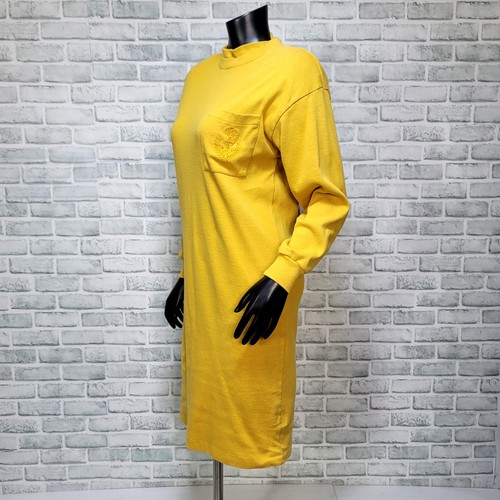Vintage 90s Disorderly Conduct CA M/L Yellow Double Collar Sweatshirt Dress - Picture 7 of 11