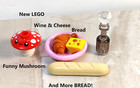 New Lego Mushroom Wine Set Bread Loaf French Wine Cheese Croissant Pastry Plate