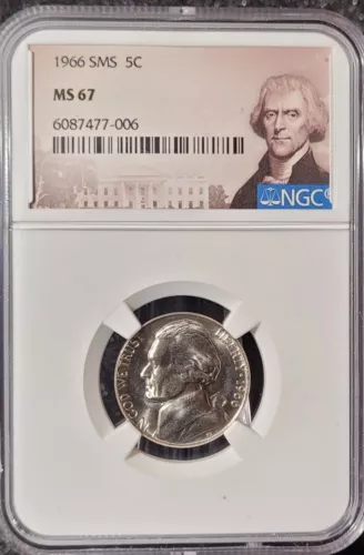 1966 SMS Jefferson Nickel NGC MS-67  Free Shipping  6087477-006     Book $850P