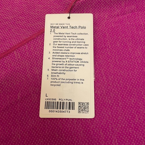 Lululemon Metal Vent Tech 2.0 Mens Slim Fit Polo Shirt Style: LM3CS9S Pink - Picture 8 of 11