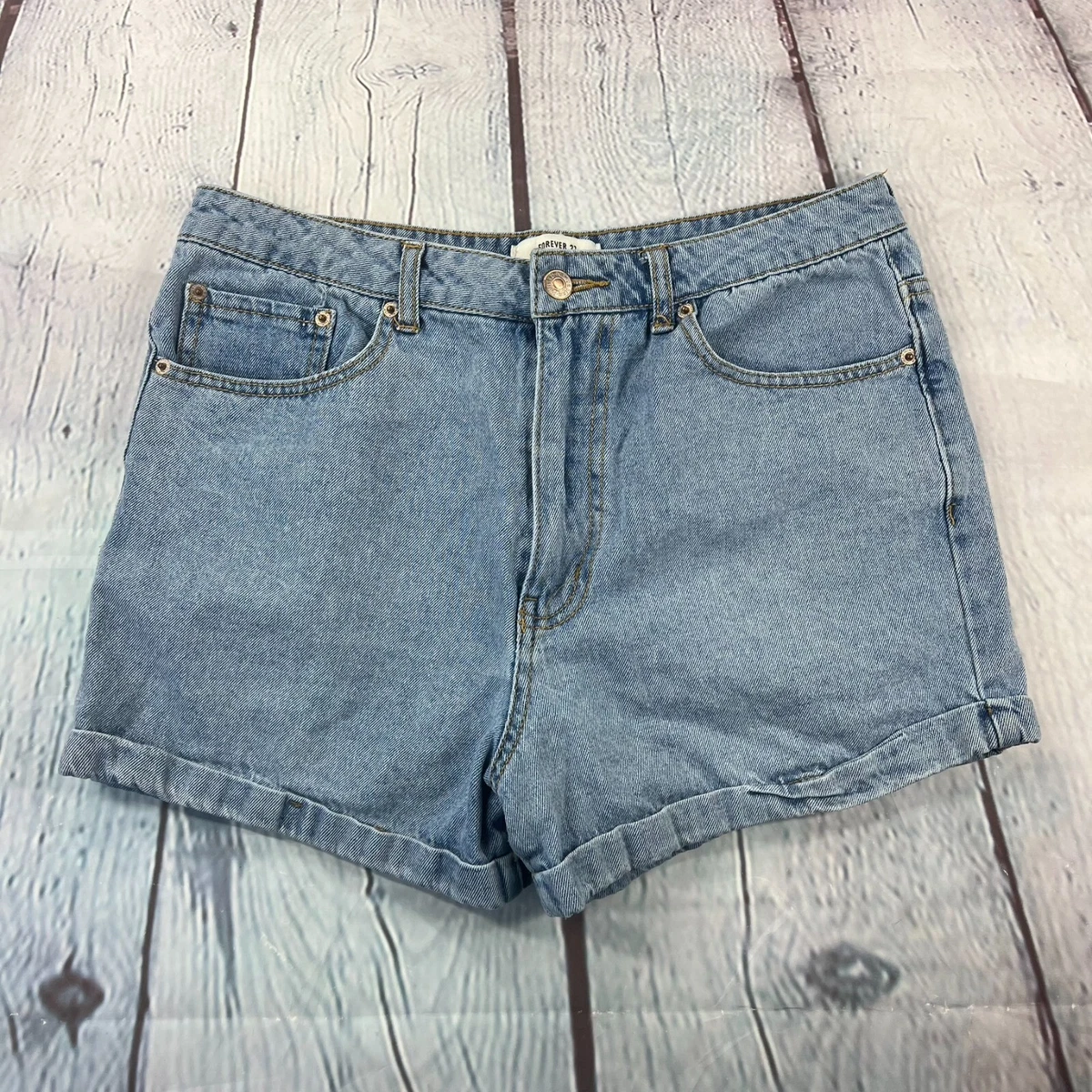 Short Hot Pants Forever 21 – Bleu, 100% Coton, Taille S, Fermeture Éclair (Occasion)