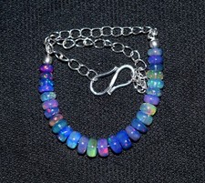 Pulsera de 7" de plata esterlina 925 sólida con cuentas de piedras preciosas de ópalo etíope natural F1922