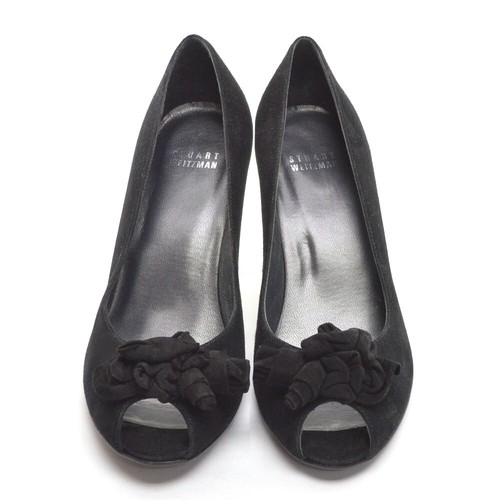 Scarpe donna Stuart Weitzman decolte ornate 8 M nere scamosciate punta aperta tacco alto - Foto 3 di 7