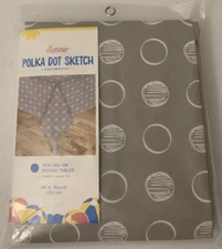 New Vinyl Tablecloth Gray Polka Dot Sketch 60” Round  Camping Picnic Party BBQ