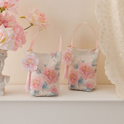 Printing Flower Tassel Wrist Bag Make Up Pouch Festive Sugar Box Banquet - Picture 5 of 17