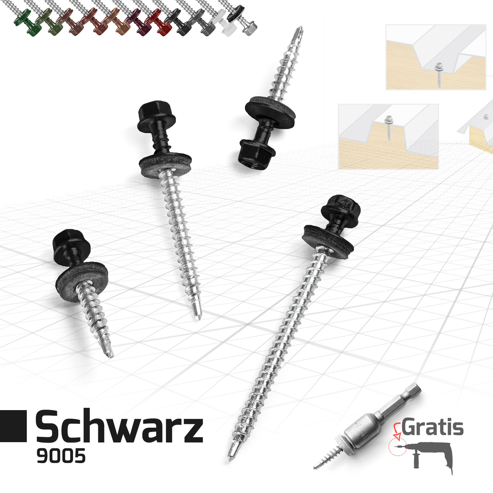 Trapezblechschrauben SCHWARZ RAL 9005 Dach 4,8mm x 55mm Trapezblech Schrauben Trapezblechschrauben SCHWARZ RAL 9005 Dach Dach Dach 4,8mm x 55mm Trapezblech Schrauben 9505ab