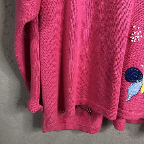 Quacker Factory Sweater Womens 1X Plus Size Pink Butterflies Art To Wear Spring - Picture 16 of 19