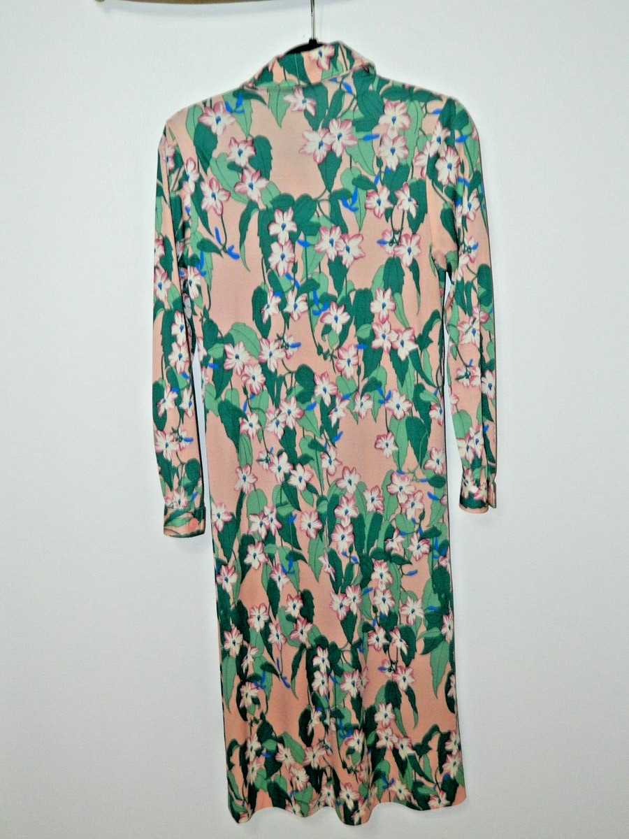 Hanae Mori Dress Size 10 Pink Green Vintage 1970s Floral Button Up Made in Tokyo View 5