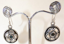 SHABLOOL vintage silver sterling floral earrings w/ gemstone, signed, Israel.
