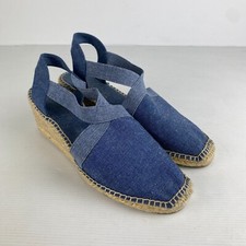Easy Steps Sandals Womens 8C Blue Espadrille Wedge Canvas Fabric Sling Back