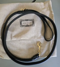 New Gucci Black GG Logo Leather Pet Dog Cat Leash box included