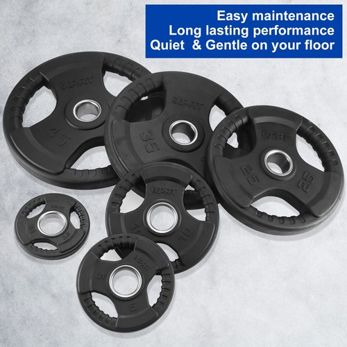 XPRT Fitness Olympic Weight Plates 2.5-45lb Rubber Coated Triple-Grip Home Gym W - Picture 59 of 85