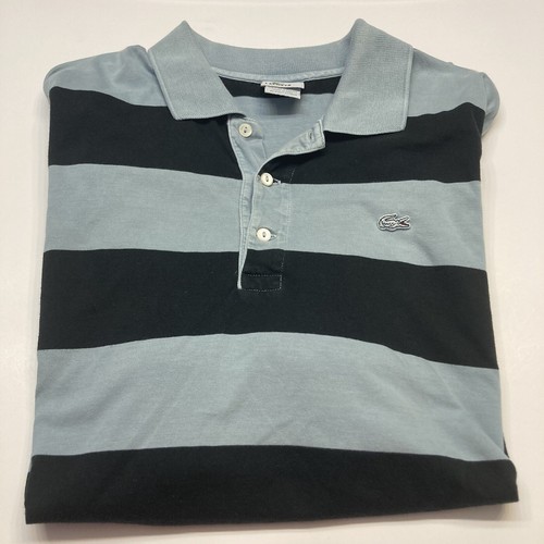 Lacoste Vintage gewaschen hellblau marine gestreift Strick Polo Shirt Herren Größe 7 XXL - Bild 10 von 10