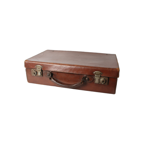 Vintage Leather Travel Suitcase with Metal Clasps | Antique Diplomatic case - Picture 2 of 8