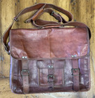 Komal's Passion Leather Brown Vintage Laptop Briefcase Crossbody Message Satchel